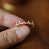 DAIIIBABYYY  -  New Ins Gold-plated Copper Micro Inlaid Zircon Crown Ring For Women Vintage Geometric White Zircon Rings Fashion Jewelry