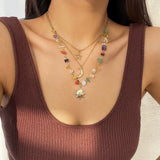 Daiiibabyyy  Colourful Irregular Beaded Necklace Set for Women Exquisite 3Pcs Star Moon Sun Pendant Necklace Retro Boho Versatile Jewelry New