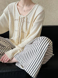 DAIIIBABYYY  -  Braided Lace Up Knitted Sweater Top for Women, Autumn and Winter Hollow Out Lazy Sweet Style Loose Sweater