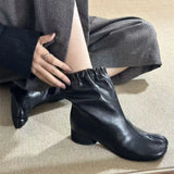 Daiiibabyyy  Autumn Winter Fashion Elastic Band Split Toe Women Ankle Boots Comfortable Soft Leather Med Heeled Tabi Chunky Short Boots Shoes