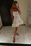 Daiiibabyyy Women's Summer Dress One-neck Strapless Strap Sleeveless Dress Black Sexy Slim Backless White Ruffle Dress