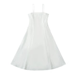 Daiiibabyyy  Sexy Solid color Slash Collar Corset Style Sling Dress Women Slim Waist A-Lined Swing Midi Long Dresses Summer Robe
