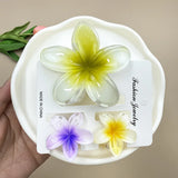 DAIIIBABYYY  -  3Pcs Sweet Colorful Plumeria Flower Shark Clip Hair Claw Bohemian Ponytail Clip Plastic Hairpin Barrette Summer Hair Accessories