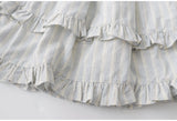 DAIIIBABYYY  -  Sweet Girl Lace Spliced Bow Vertical Striped Short-sleeevd Shirts + Summer High Waist Fungus Edged Short Skirts Two-piece Set