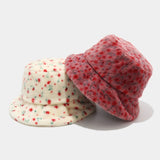 Daiiibabyyy  Women Autumn Winter Printed Plush Bucket Hat Vintage Floral Print Fluffy Hat Korean Warm Fisherman Hats