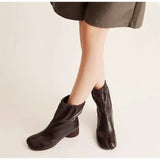 Daiiibabyyy  Autumn Winter Fashion Elastic Band Split Toe Women Ankle Boots Comfortable Soft Leather Med Heeled Tabi Chunky Short Boots Shoes