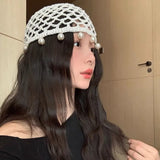 DAIIIBABYYY  -  Fashion Round Beads Crochet Hollow Tassels Knitted Hat Bohemian Style Cap Knit Beanies Hollow Out Weave Ethnic Style Hat Outdoor