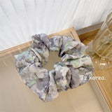 DAIIIBABYYY  -  French Romantic Idyllic Floral Scrunchies Flowers Wrinkled Large Hair Ties Ropes Gray Yellow Elegant Ponytail Holder Headwear