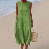 DAIIIBABYYY  -  Vestidos Mujer Casual Round Neck Vacation Dress Spring Print Pocket Pleated Long Dress New Summer Sleeveless Tank Womens Dresses