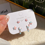 DAIIIBABYYY  -  Girls Sweet Summer Green Color Stud Earrings Set Butterfly Rhinestone Pearl Tassel Drop Earring Women Party Jewelry