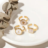Daiiibabyyy  Gold Plated Stainless Steel Rings for Women Natural White Shell Chic Exquisite Trendy Jewelry Waterproof