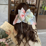 Daiiibabyyy  Girl's Scrunchies Korean Version Rainbow Pearl Large Hair Band Sweet Style Hair Tie Pleated Twisted Hair Band Bow Cute Hair Clip