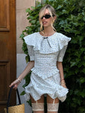 Daiiibabyyy  Elegant Printed Ruffled Lace-up Dress Women Chic High Wiast Slim A Line Mini Vestidos Summer Lady Party Street New Dresses