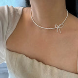 DAIIIBABYYY  -  New Arrival Retro Sweet Elegant Zircon Bow Tassel Pendant Necklace For Women Fashion Imitation Pearls Jewelry Gifts