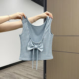DAIIIBABYYY  -  Hot Girl Sexy Bow Exposes Beautiful Back Camisole Women's 2024 Summer Plaid Sleeveless Short Slim Suspender Tops Female Clothing
