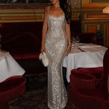 Daiiibabyyy  Fashion Rhinestone High Waist Slim Long Dress New 2024 Lady Sexy Off Shoulder Party Dress Casual Backless Hollow Suspender Dress