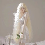 Daiiibabyyy  Long Wig Light Blonde Curly Wig Full Head Cosplay Wig Water Wave Lolita Hairpiece Lace Front 100cm Heat Resistant Synthetic