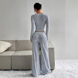 DAIIIBABYYY  -  Casual Simple Striped Long Sleeved Top and Pants Set Women's Two-piece Set