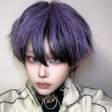 Daiiibabyyy  Night Purple Short Hair High Quality Chemical Fiber Synthetic Wig Fashion Black and Purple Style Daily Men's Wig