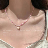 DAIIIBABYYY  -  Y2K Glass Butterfly Pendant Pearl Beads Necklace for Women Korean Fashion Kpop Rhinestone Clavicle Choker Jewelry