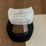 Daiiibabyyy  1PCKorean Temperament Lace Mesh Polka Dot Headband,Wide Edge Comfortable Hair Hoop, Soft Non Slip Broken Hair Cover Forest Style