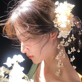Daiiibabyyy  Lily of The Valley Flowers Tassel Hair Clip Retro New Chinese Style Flower Hair Claws Forest Ancient Style Flower Accessories
