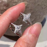 Daiiibabyyy  Shining Rhinestone Cross Star Hoop Earrings for Women Fashion Geometric Metal Circular Ear Buckle Earrings Y2K Jewelry Gifts