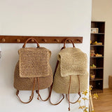 Daiiibabyyy  Backpack, Korean Version Woven Bag, Versatile Backpack, Single Shoulder Dual-Use Bag, Beach Bag, Large Capacity Woven Backpack