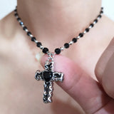 Daiiibabyyy Gothic Black Beads Women's Charm Choke Circle Cross Pendant Necklace Witch Party Gifts Easter Jewelry