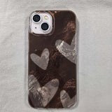 Daiiibabyyy  Whirlpool Pattern IND Irregular Brown Love Phone Case with Love Pendant for iPhone 11 12 13 14 15 16 17 Pro Max