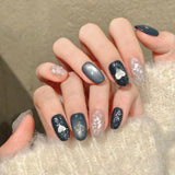 Daiiibabyyy  10Pcs Handmade Press On Nails Purple Crystal Flower Fake Nails With Design Japanese Style Glitter Cat's Eye Artificial Nail Tips