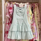 DAIIIBABYYY  -  Japanese Sweet Cute Wave Point Bow Dresses Y2k Aesthetic Women Ruffled Pleated Grunge Dress Harajuku Mini Love Button Vestidos