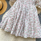 DAIIIBABYYY  -  French Style Super Fairy Fluffy Dress 2025 Summer Gentle Square Neck Bubble Sleeves Slimming Floral Mesh Vestidos