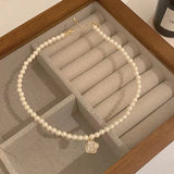 Daiiibabyyy  Luxury Necklace big brand Camellia Imitation of pearls necklace female women's neck chain neck chokers