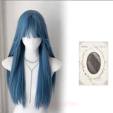 Daiiibabyyy  Blue wig With bangs Synthetic Wigs With Bangs Long Straight Cosplay Wig Natural Hair Heat Resistant For Women party Daily Use