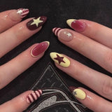 Daiiibabyyy  24pcs Colorful Five-pointed Star Press On Nails Red Stripes French Style Y2k Fake Nails Yellow Almond European Fake Nail Tips