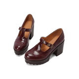 DAIIIBABYYY  -  Women's Platform Chunky High Heels Fashion Ankle Buckle Strap Round Toe Mary Jane Style Suitable for Work, School, Parties