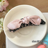 Daiiibabyyy  Korean Style Fabric Bow Banana Clip for Women Volumizing Ponytail Holder for Thick Hair Puffy Cloth Hair Claw for High Ponytail