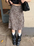 Daiiibabyyy  Korean Style Leopard Print Skirts Women Vintage Elegant Sweet Plaid Skirt Y2k Harajuku Fashion Streetwear Ruffle Skirts
