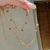 Daiiibabyyy  Fashion Exquisite Rainbow Colorful Zircon Necklaces Bracelets Gold Color Multi-layer Rings Jewelry Sets For Women