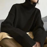 Daiiibabyyy  Fashion Simple Solid Turtleneck Long Sleeve Sweater Women European Loose Drop Shoulder Pullover Fall Winter Warm Basic Tops