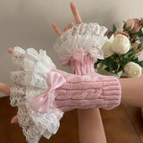 DAIIIBABYYY  -  Women Fake Sleeve Knitted Ruffles Cuffs Lolita Black White False Sleeves Lace Cuffs Detachable Wrist Warmer for Shirt Sweater