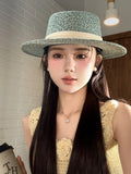 Daiiibabyyy  Women's Flat-Brimmed Straw Hat: Summer Woven Wide-Brimmed Flat-Brimmed Formal Hat, Soft Beach Holiday Hat
