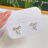 DAIIIBABYYY  -   Korean Fashion Ballet Ribbon Bow-knot Drop Earrings Women INS Silver Plated Pearl Rhinestone Bow Tassel Earring Jewelry