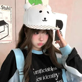 Daiiibabyyy  Women's Kawaii Hats Cute Cartoon New Spring Summer Sweet Style White Plush Bear Baseball Cap With Sun Protection Shade Sun Hats