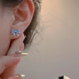 DAIIIBABYYY  -  Y2K Blue Colorful Bow-knot Heart Shape Rhinestone Stud Earrings Set Women Korean Fashion Cute Earring Jewelry brincos
