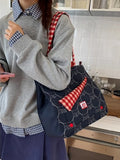 Daiiibabyyy  Contrast Plaid Bags for Woman Underarm Shoulder Bag Apple Pattern Bolsos mujer Tote Sac Femme Commuter Bolsas Youth Bolsa
