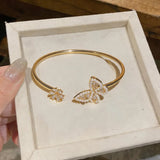 Daiiibabyyy  Luxury Gold Color Butterfly Open Bangles for Women Imitation Pearl Cubic Zirconia Cuff Bracelet French Fashion Jewelry Bridal  K
