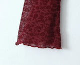 Daiiibabyyy  Sexy Wine red Flocking Flower Mesh Flare Sleeve Dress Woman Bow Square neck Package Hips A-line Mini Party Robe Bodycon