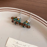 Daiiibabyyy  Bohemian Mix Color Natural Stone Wood Glass Beads Strand Tassel Hanging Dangle Earrings for Women Gold Silver Plated Hooks
